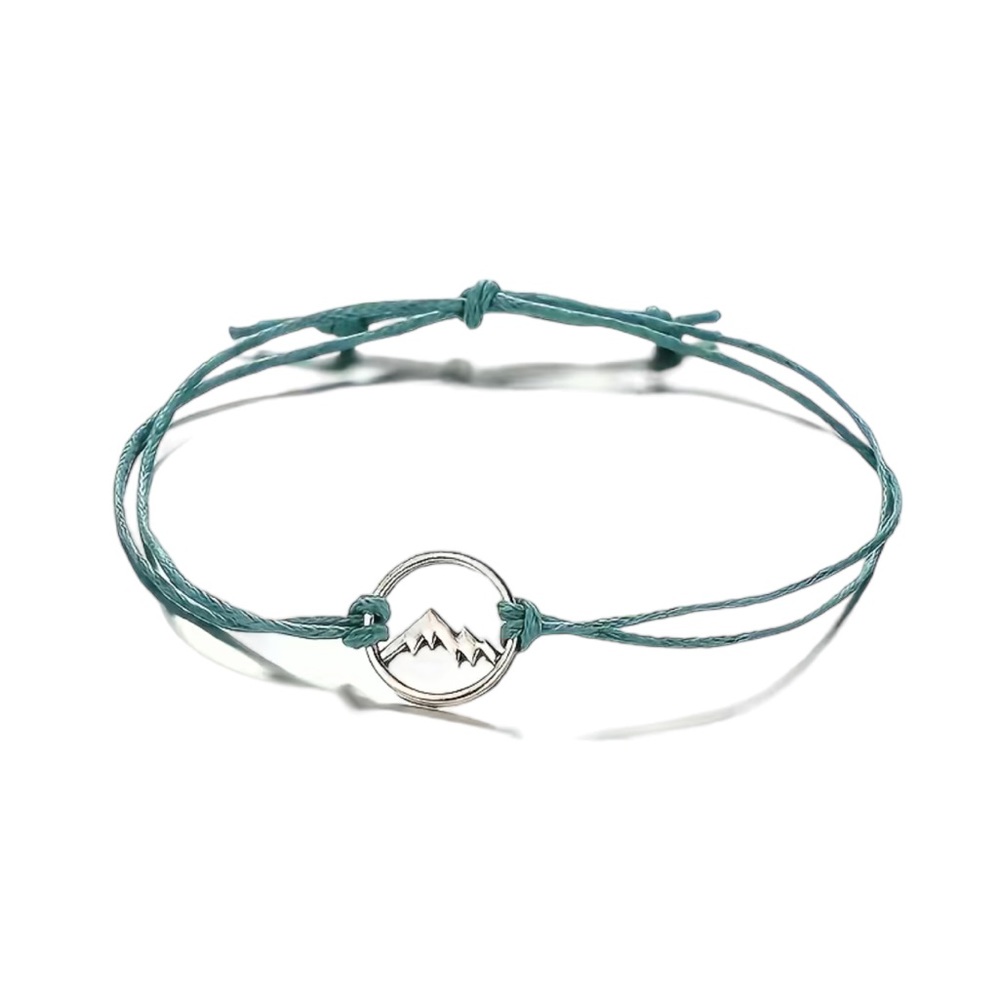 Deep Turquoise Thread Adjustable Size  Silver Mountain Charm Bracelet